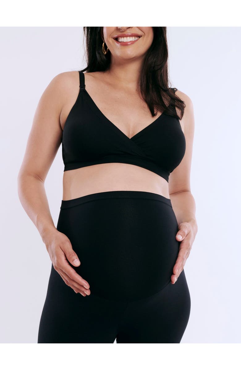 MOTHERHOOD MATERNITY Essential Stretch Secret Fit Over the Belly Maternity Crop Leggings, Alternate, color, Black