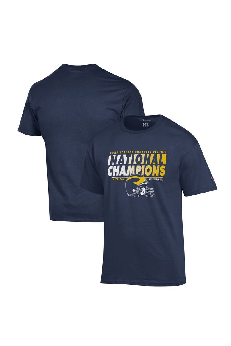 Men's Champion Navy Michigan Wolverines College Football Playoff 2023 National Champions Helmet T-Shirt, Main, color, Navy