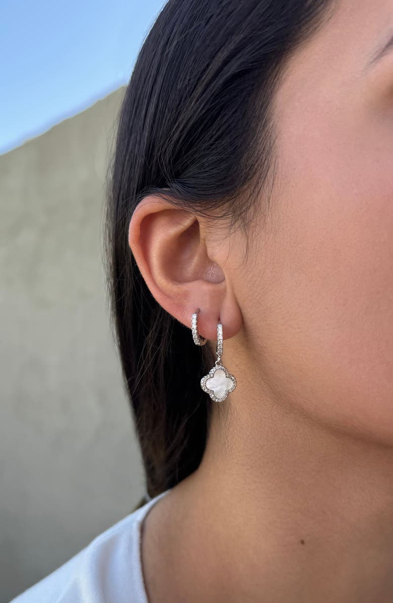 Adornia Set of 2 Halo Mother-of-Pearl Hoop Earrings, Alternate, color, Silver-White