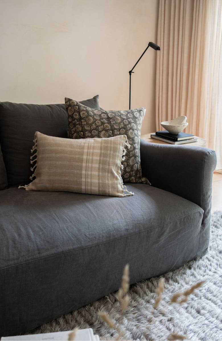 Linen & James Jordan Charcoal Tan Floral Handblock Pillow Cover, Alternate, color, Charcoal Gray