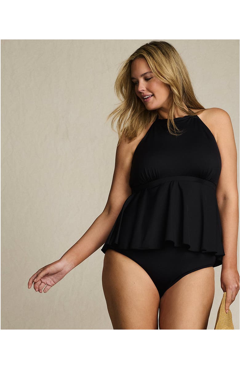 Lands' End Flutter High Neck Halter Tankini Top, Alternate, color, Black