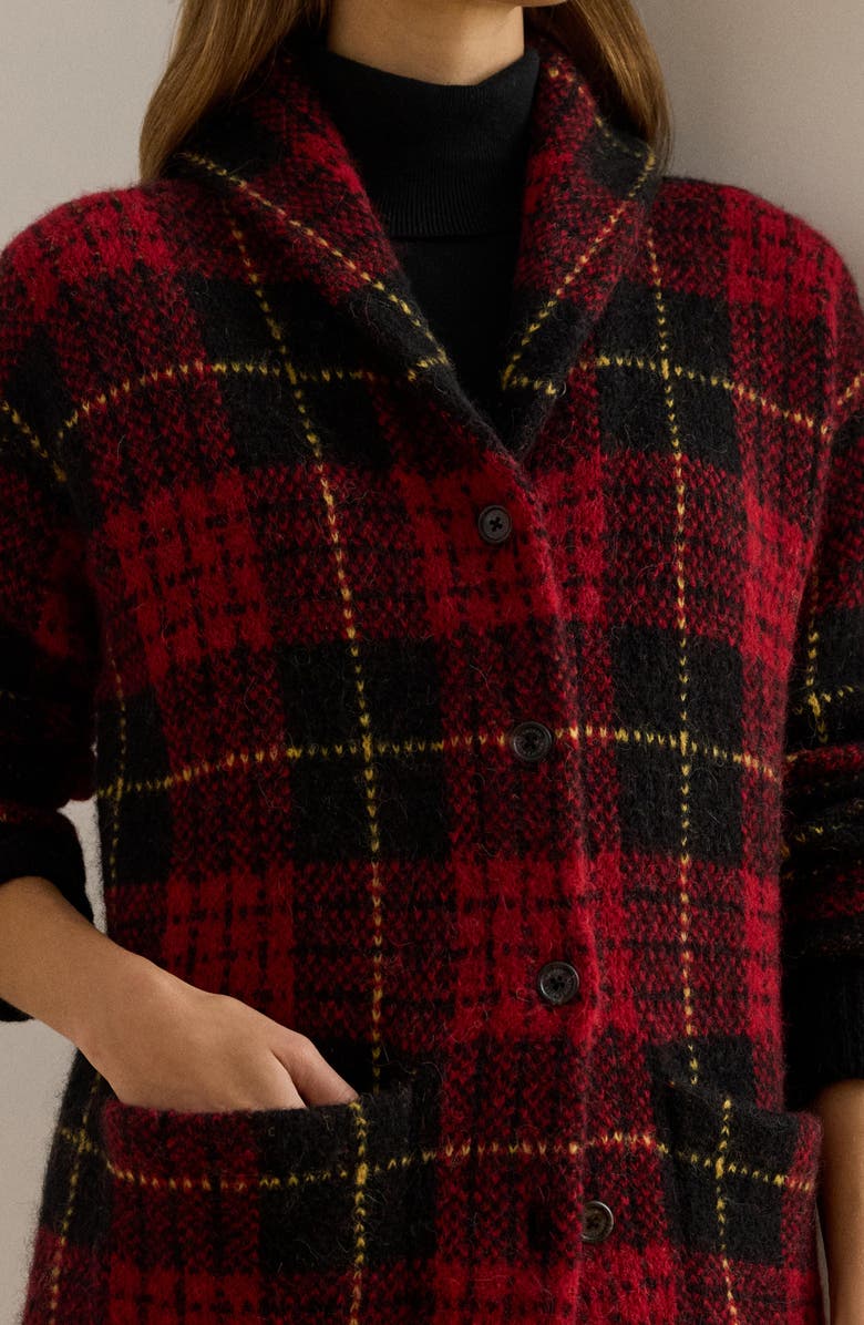 Lauren Ralph Lauren Plaid Shawl Collar Cardigan, Alternate, color,