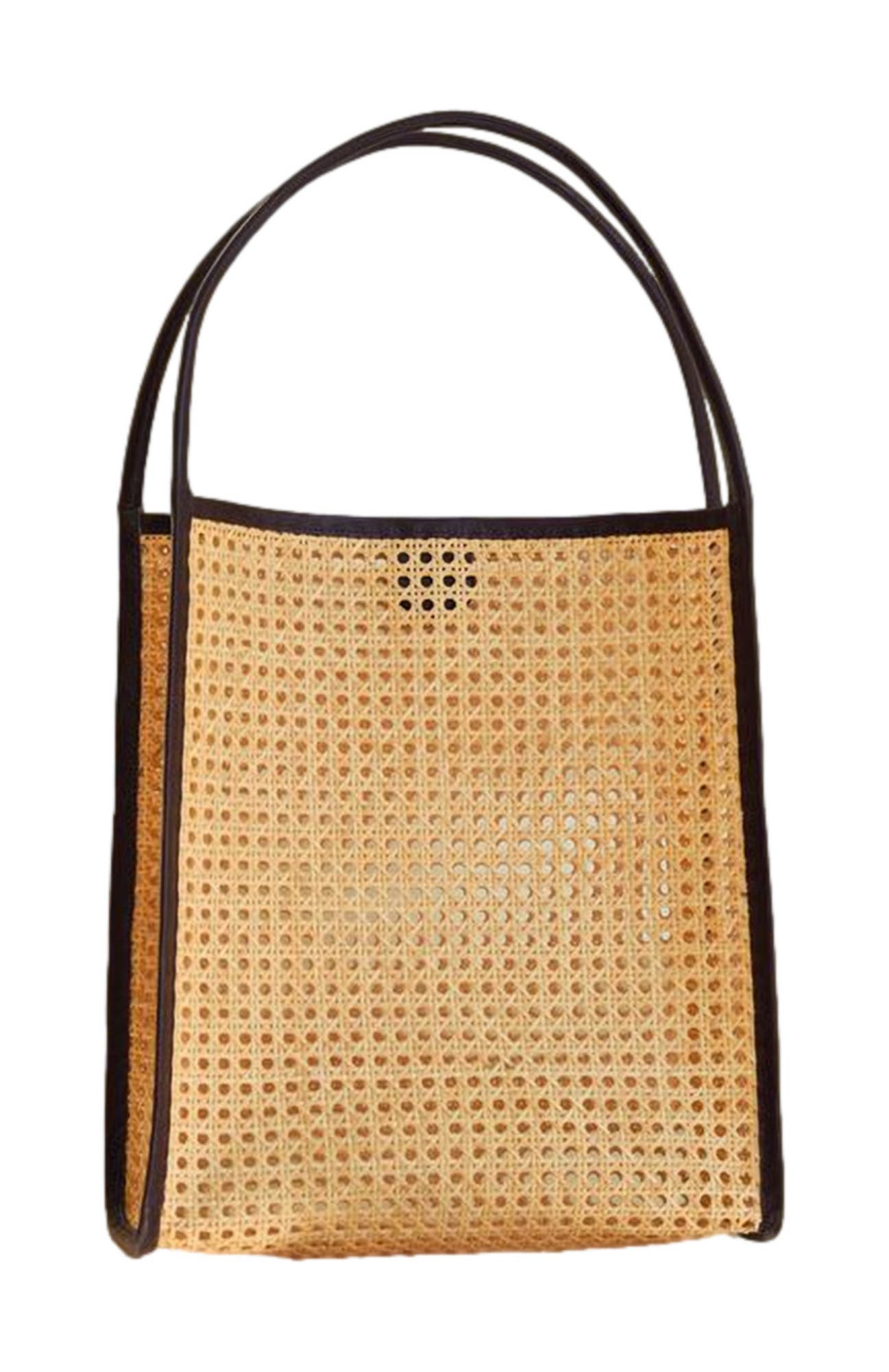 PINK HALEY Viviana Oversized Cane and Leather Tote in Dark Brown, Alternate, color, Brown