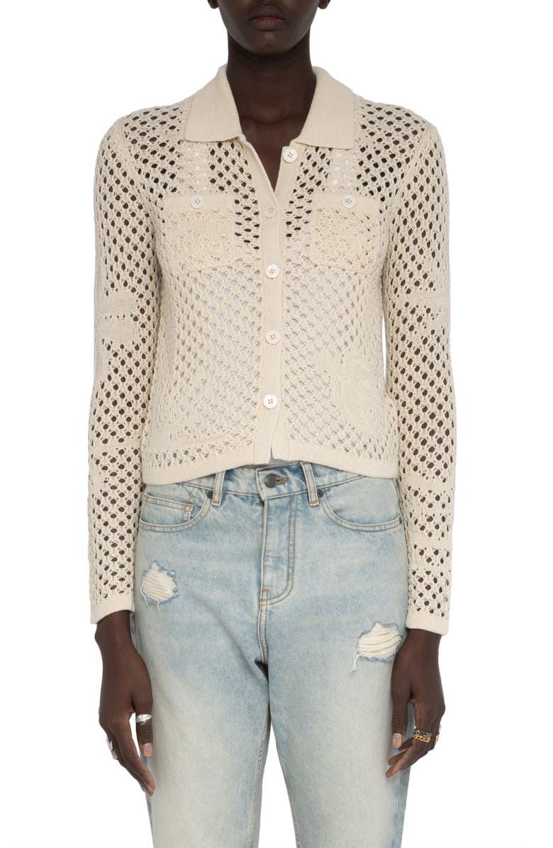 Zadig & Voltaire Voltyz Open Stitch Button Front Shirt, Main, color, Ecru