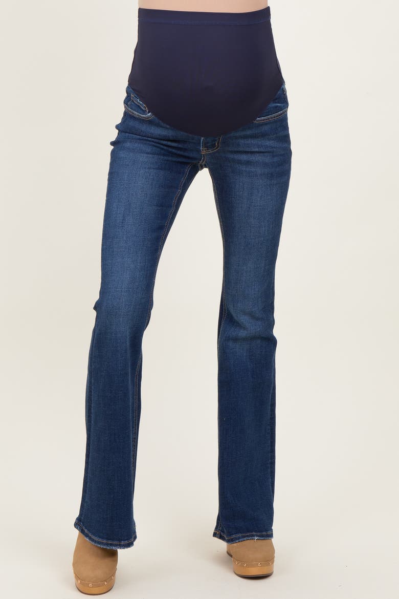Dark Wash Maternity Flared Jeans, Alternate, color, Navy Blue