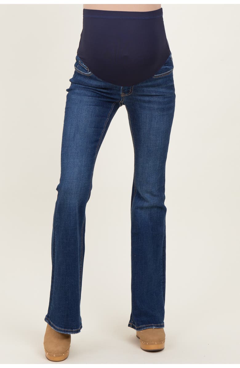 PinkBlush Dark Wash Maternity Flared Jeans, Alternate, color, 