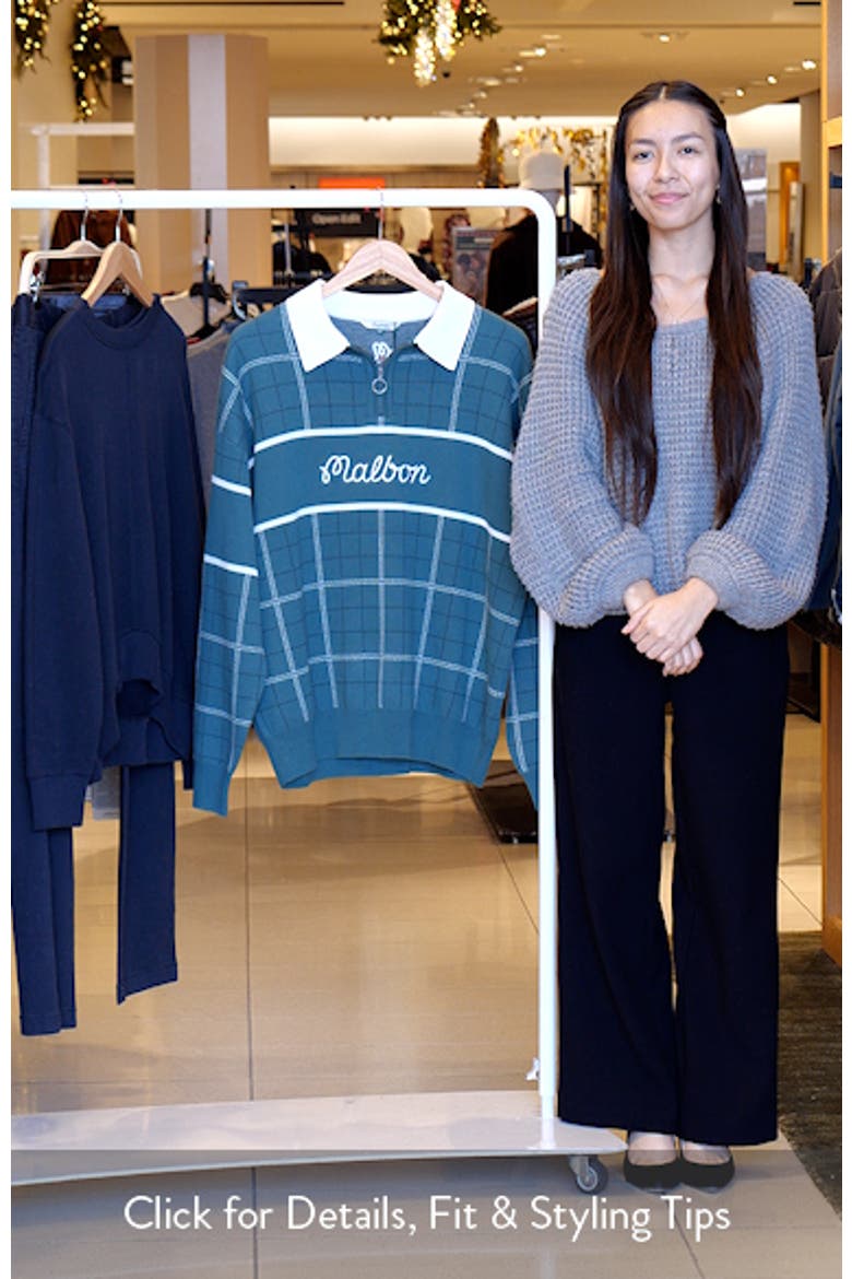 MALBON Bennett Plaid Cotton Zip Polo Sweater (Men) | Nordstrom