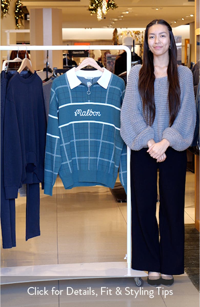 Bennett Plaid Cotton Zip Polo Sweater, sales video thumbnail