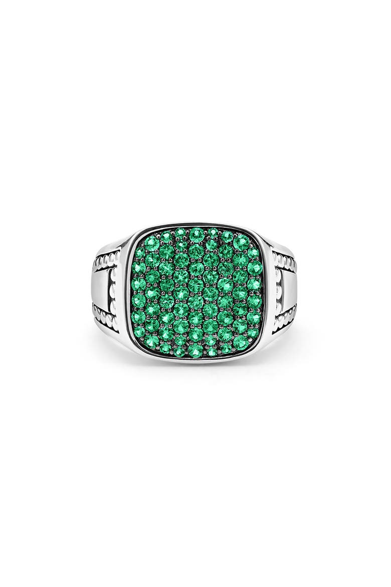 Anthem Pavé Diamond Signet Ring, Main, color, SILVER/ EMERALD
