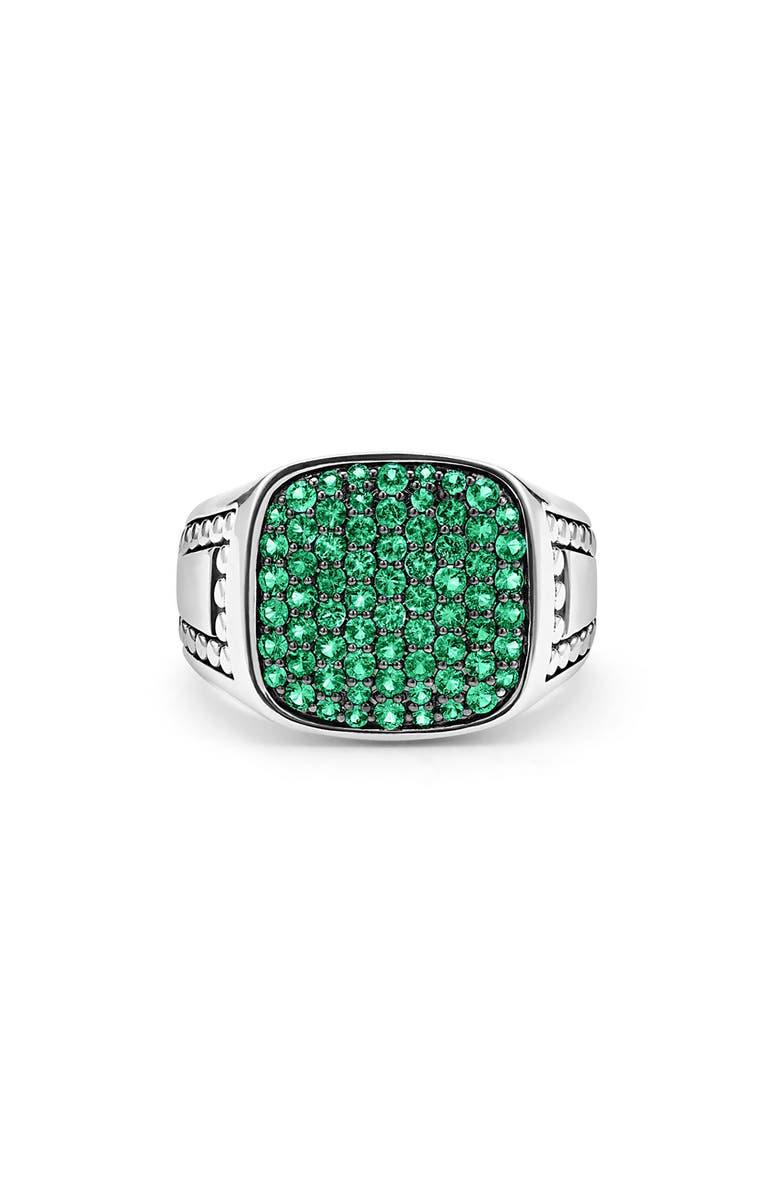 LAGOS Anthem Pavé Diamond Signet Ring, Main, color, Silver/ Emerald