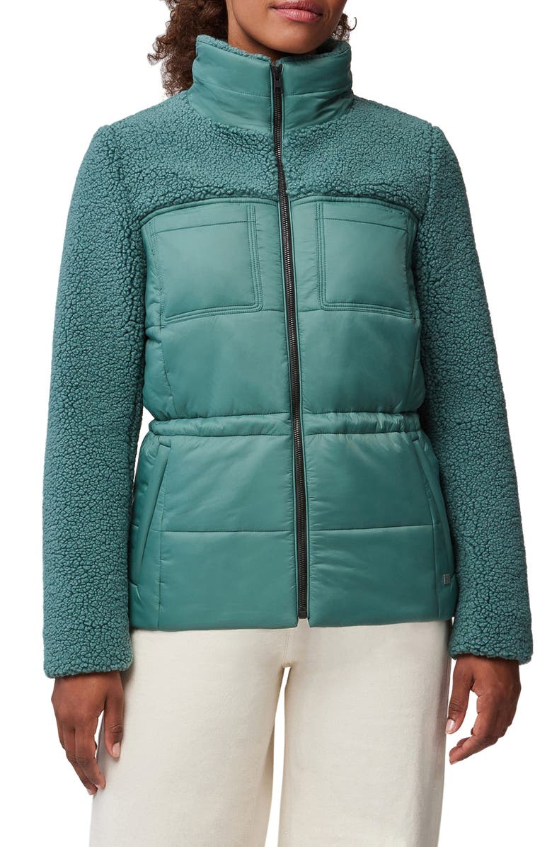 Soia & Kyo Izzie Faux Shearling Detail Puffer Coat, Main, color, Spruce