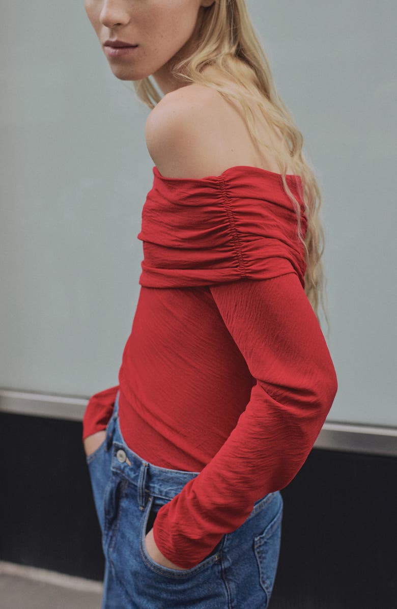 MANGO Off the Shoulder Long Sleeve Top, Alternate, color, 