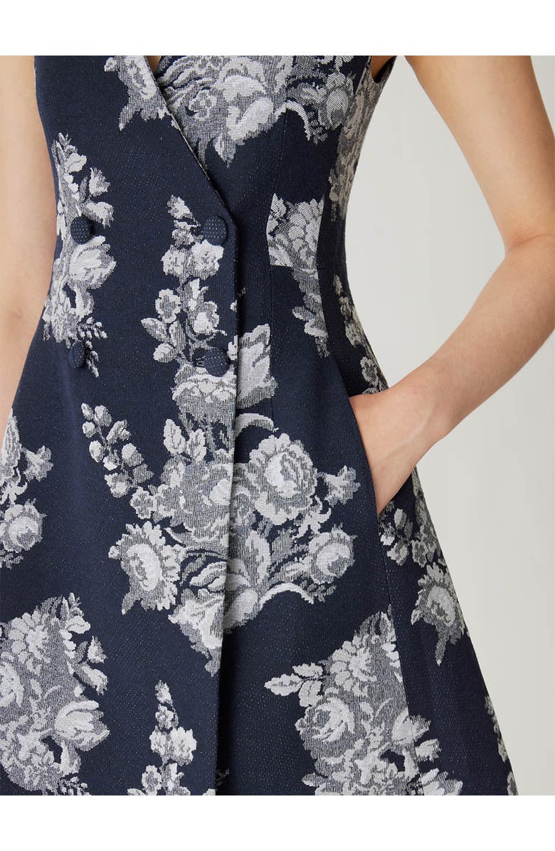 Rebecca Taylor Venice Toile Jacquard Double Breasted Mini Dress, Alternate, color, Indigo Combo