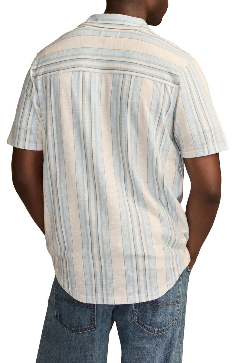 Lucky Brand Stripe Short Sleeve Cotton Blend Button-Up Shirt, Alternate, color, Sterling Blue Multi