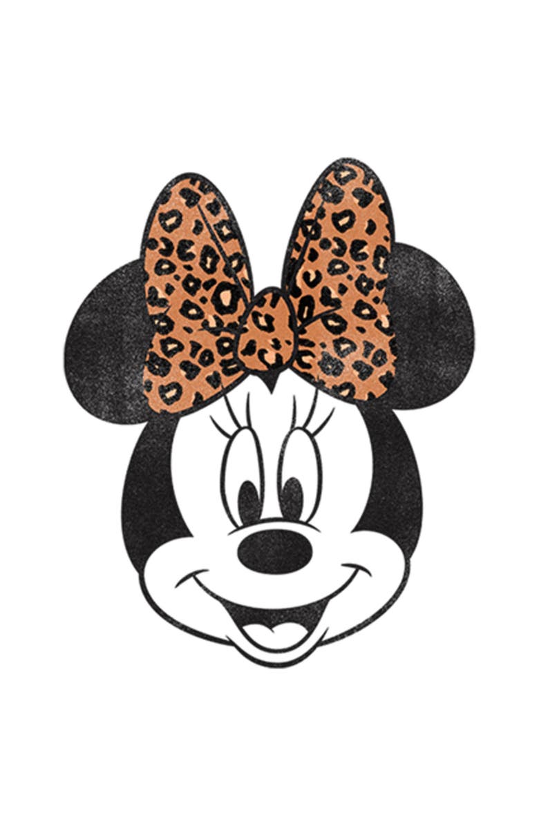 Mickey & Friends Girl's Mickey & Friends Minnie Mouse Cheetah Print Bow Portrait  Graphic T-Shirt, Alternate, color, White