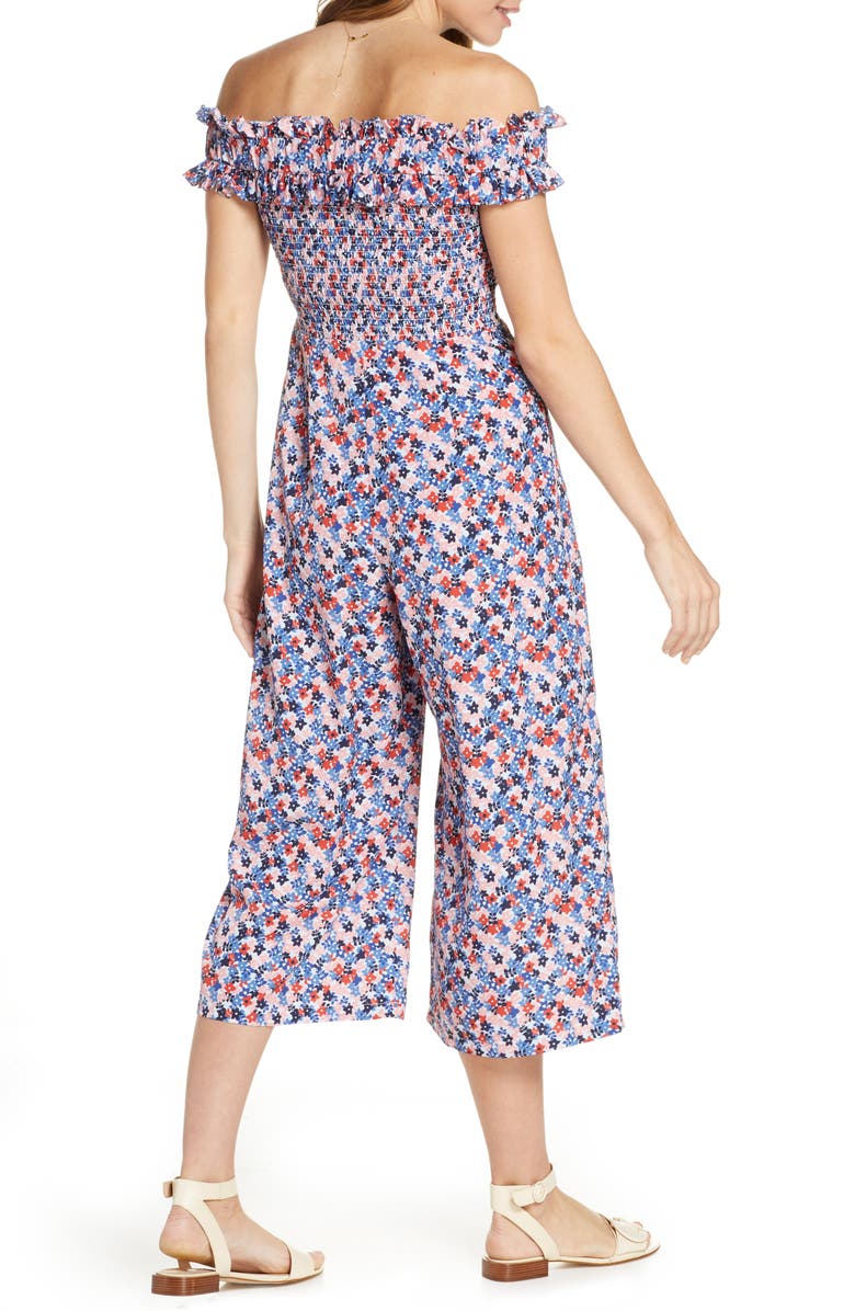 1901 Floral Smocked Off the Shoulder Jumpsuit, Alternate, color, 