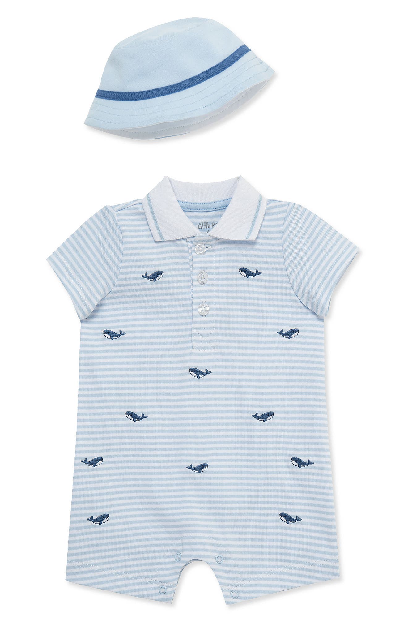 Little Me Whale Embroidered Terry Romper & Sun Hat Set