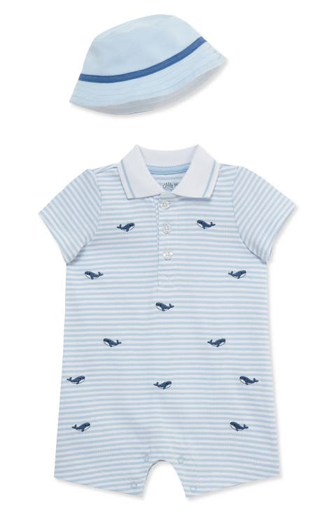 Whale Embroidered Terry Romper & Sun Hat Set (Baby)