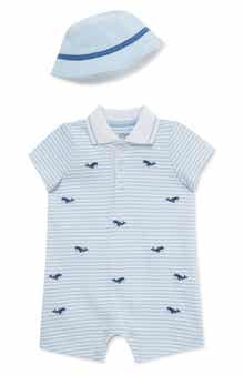 Little Me Whale Embroidered Terry Romper & Sun Hat Set