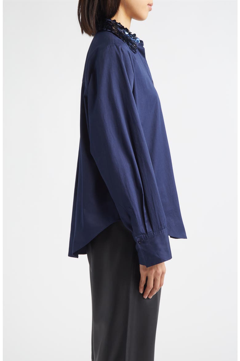 Alina Sequin Collar Cotton Button-Up Shirt, Alternate, color, NAVY