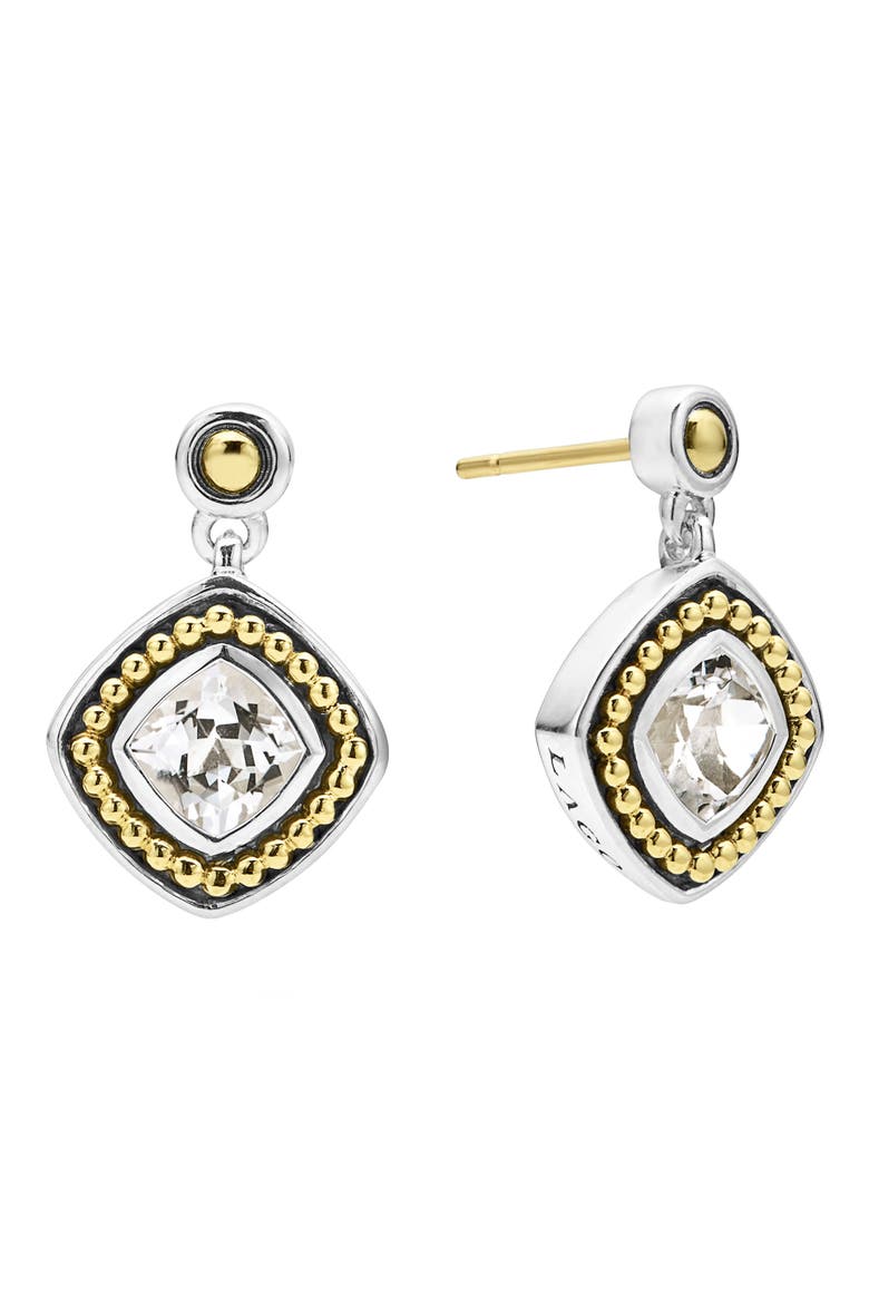 Caviar Color White Topaz Drop Earrings, Main, color, GOLD