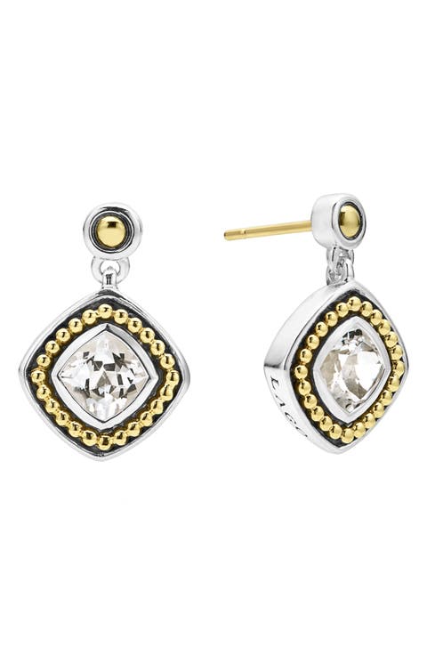 Caviar Color White Topaz Drop Earrings