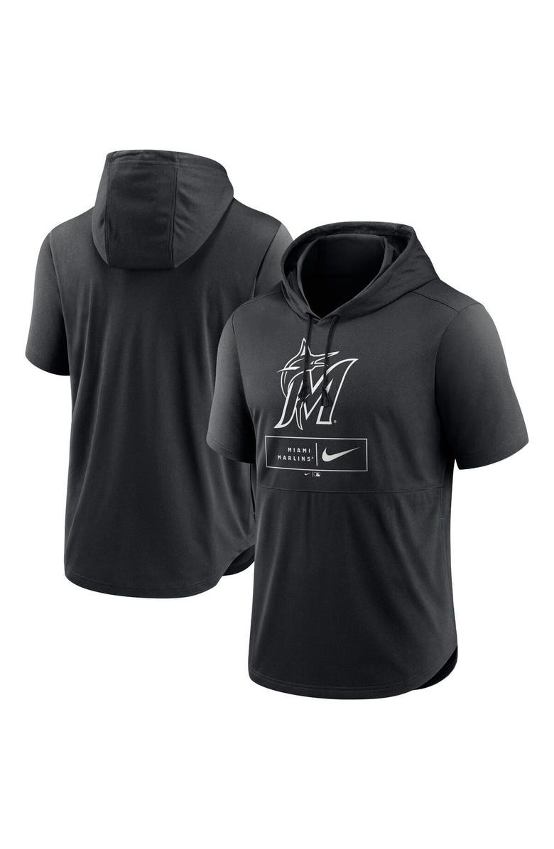 Nike Men's Nike Black Miami Marlins Lockup Performance Short Sleeve Lightweight Hooded Top, Alternate, color,