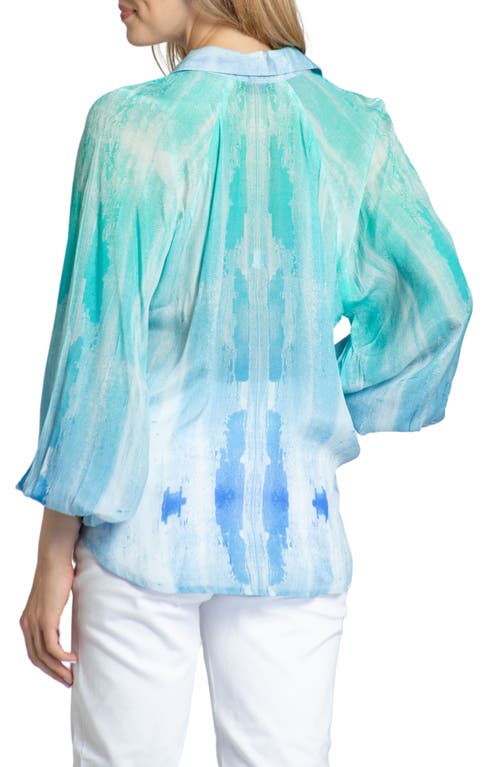 Apny Half Placket Pullover Blouse In Blue Multi In Turquoise Multi
