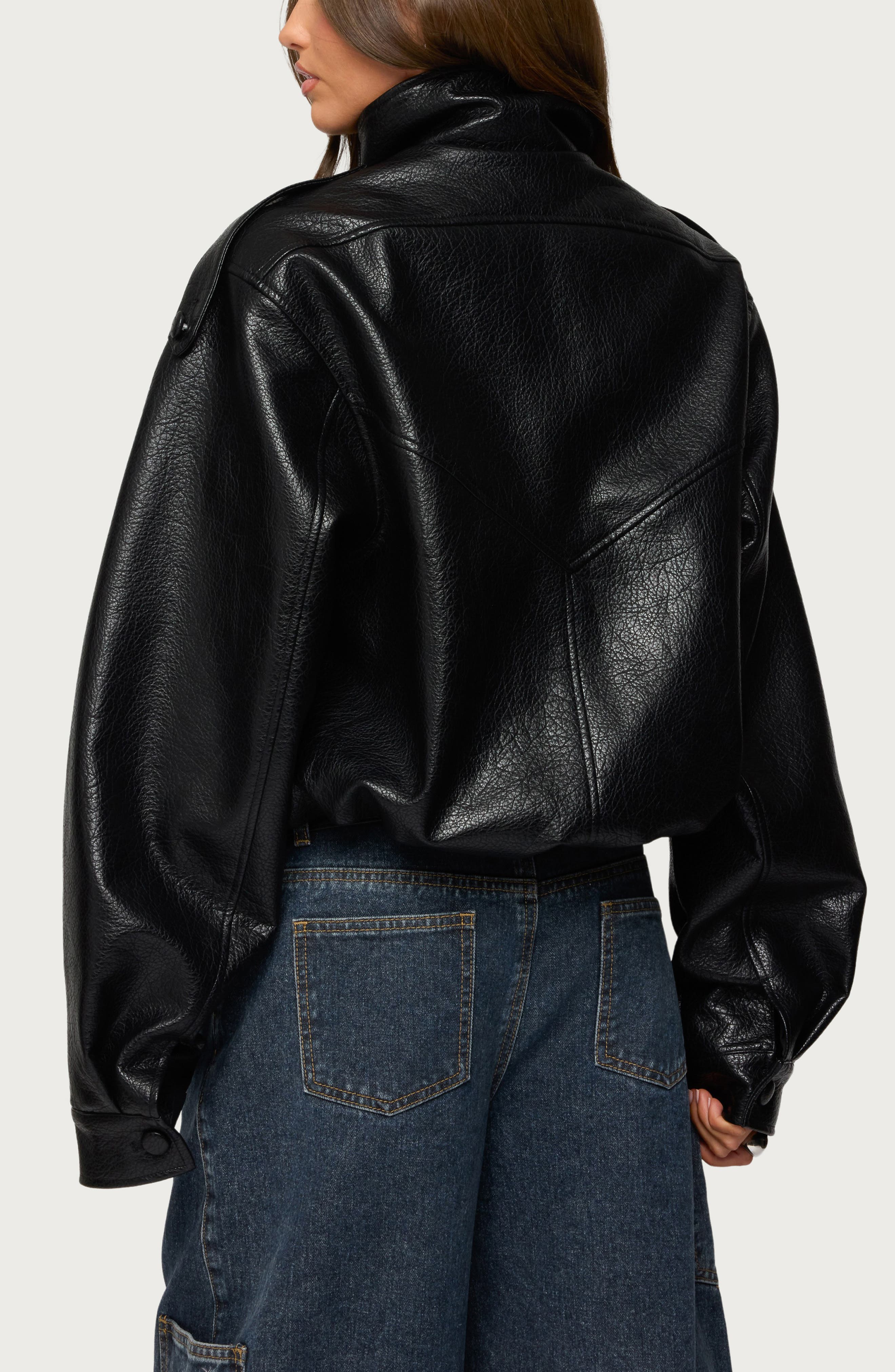 Jaicee Stand Collar Faux Leather Jacket - image 2
