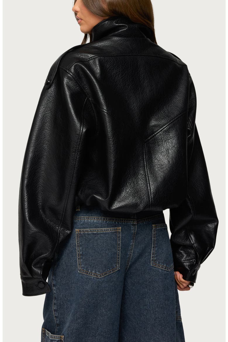 Jaicee Stand Collar Faux Leather Jacket, Alternate, color, BLACK