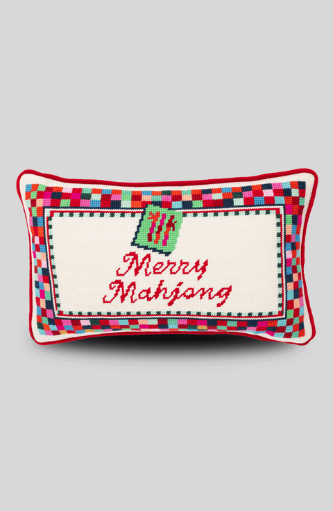 Merry Mahjong Needlepoint Pillow