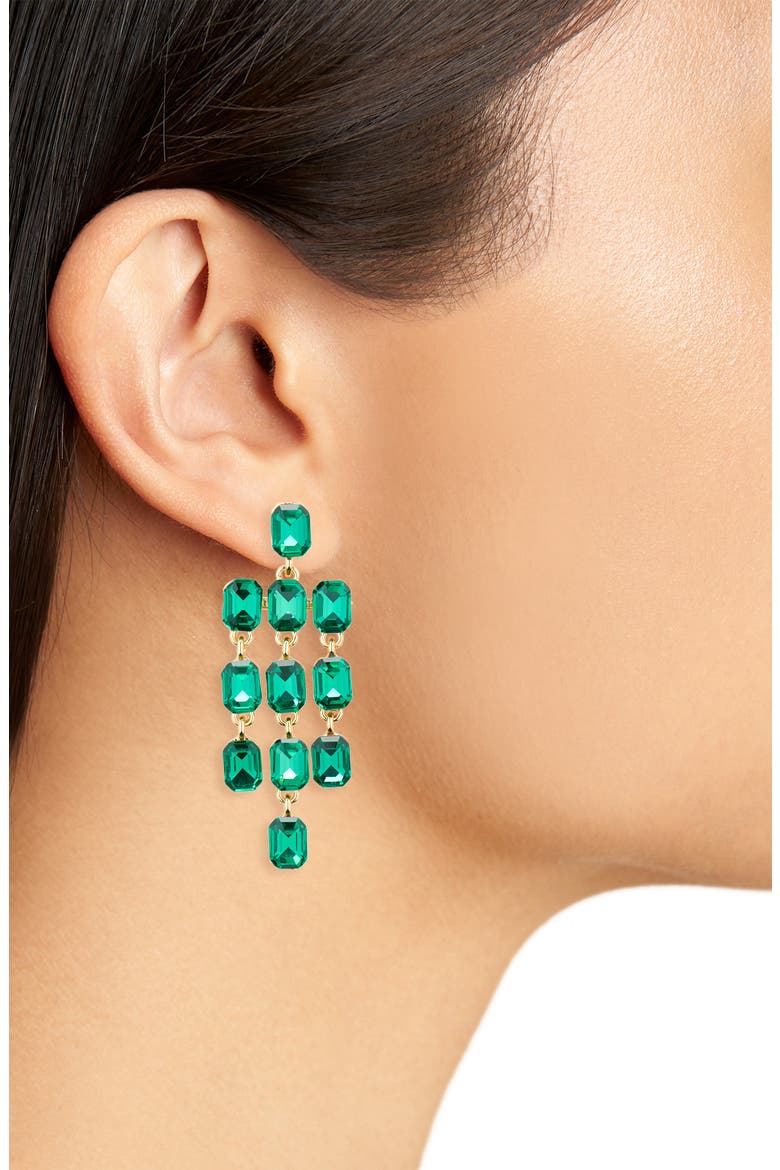 Fringe Baguette Crystal Chandelier Drop Earrings, Alternate, color, GOLD/ GREEN
