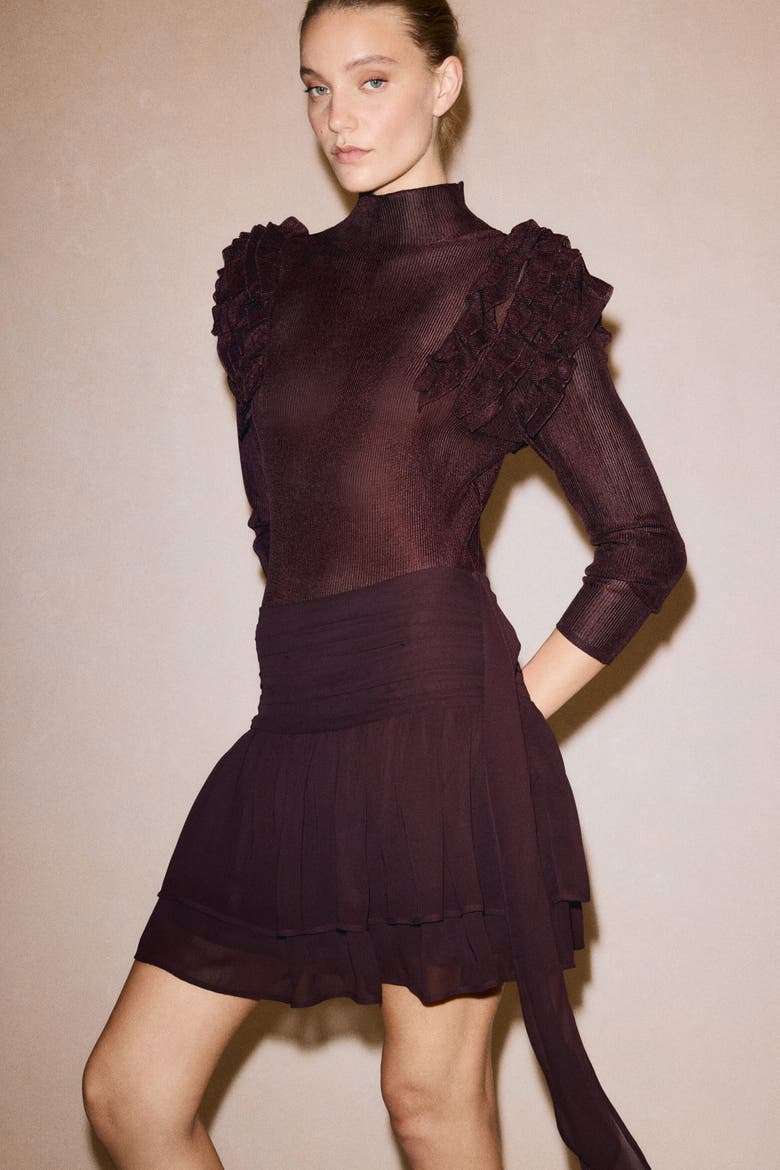 Tiered Viscose Skirt, Alternate, color, Burgundy