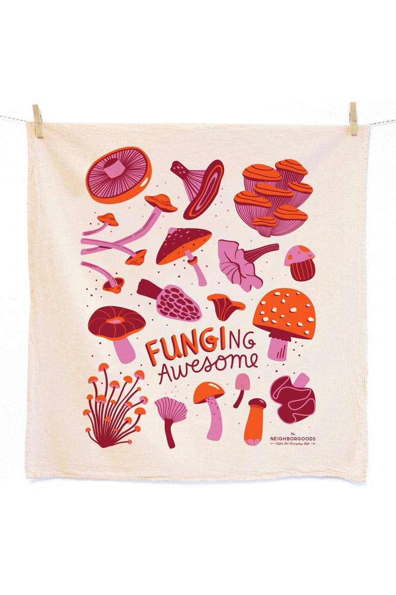 Mushroom Tea Towel and Pot Holder Set, Alternate, color, Orange