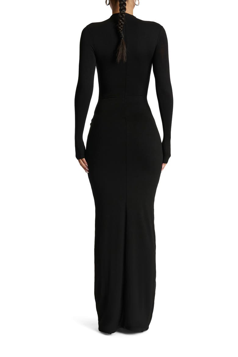 Tie Front Long Sleeve Maxi Dress, Alternate, color, BLACK