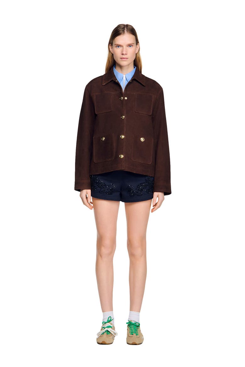 Suede jacket, Alternate, color, Black brown