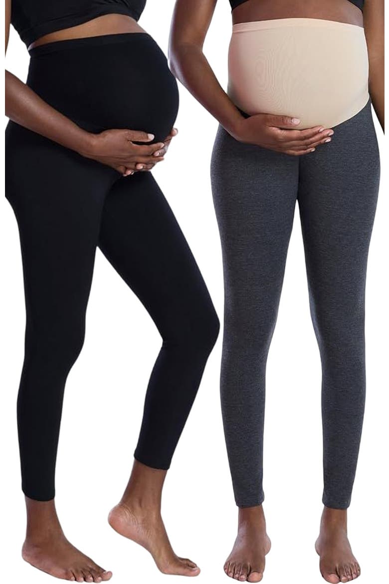 Essential Stretch Secret Fit Over the Belly Maternity Leggings, Main, color, Black & Charcoal