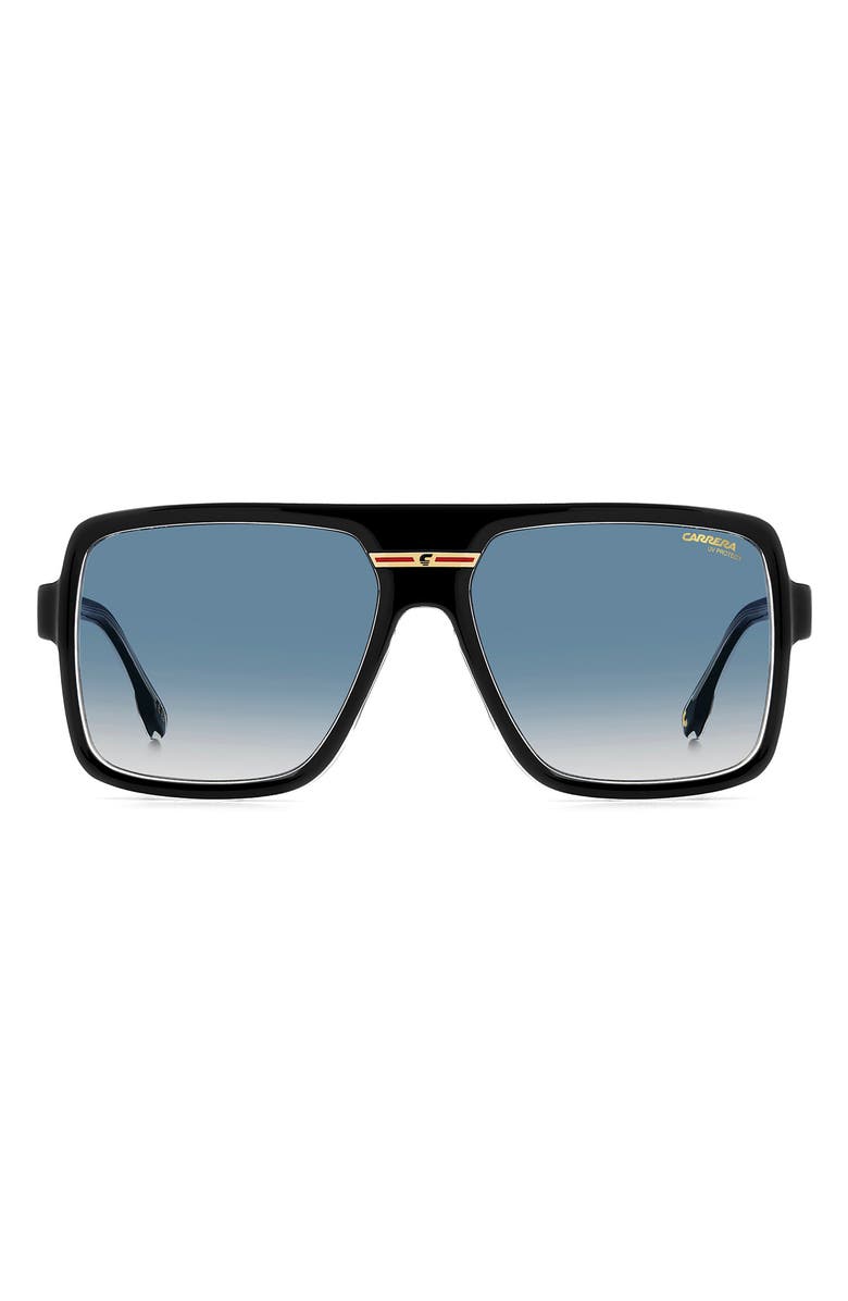 Carrera Eyewear Victory 59mm Gradient Rectangular Flat Top Sunglasses, Main, color, Black Crystal/ Dark Blue