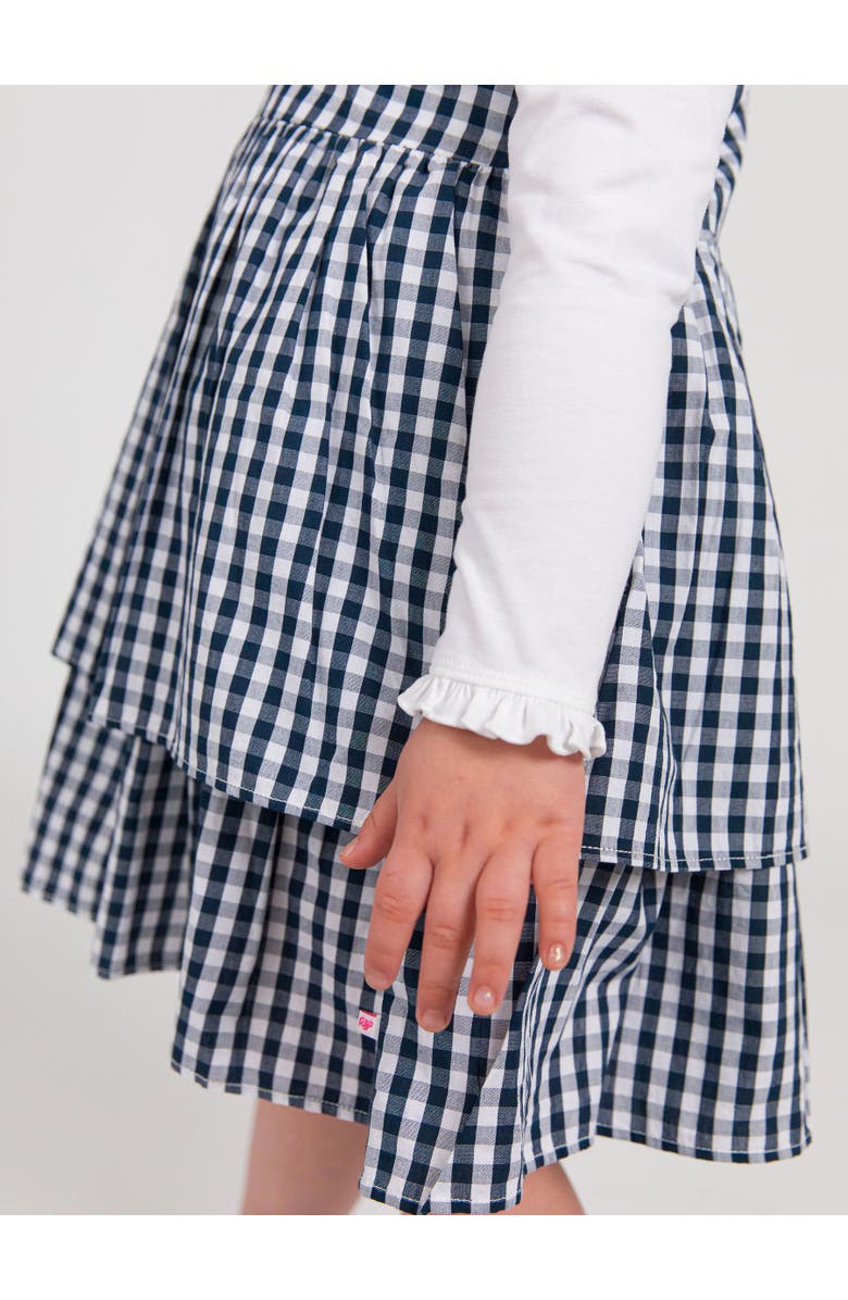 RuffleButts Woven Bow Jumper Dress, Alternate, color, Classic Dark Navy Gingham