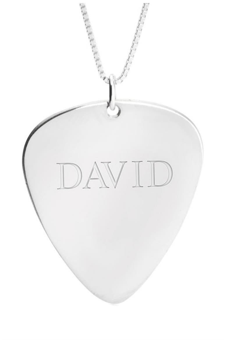 Personalized Guitar Pick Pendant Necklace, Main, color, STERLING SILVER