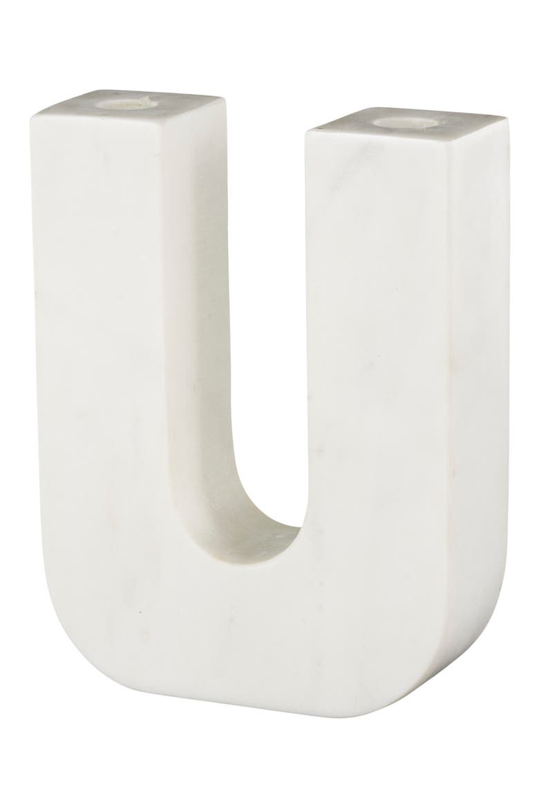 Two Taper Marble Candleholder, Alternate, color, WHITE