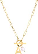 Adornia 18K Gold Plated Pearl & Initial Toggle Pendant Necklace