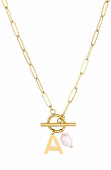 Adornia 18K Gold Plated Pearl & Initial Toggle Pendant Necklace