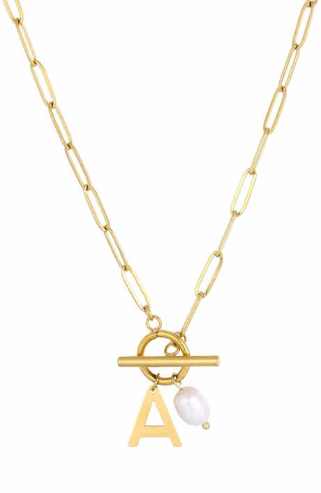 Adornia 18K Gold Plated Pearl & Initial Toggle Pendant Necklace