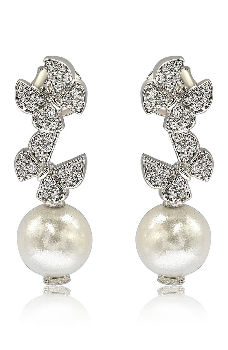 SUZY LEVIAN Pavé Cultured Freshwater Pearl Butterfly Shape Drop Earrings, Main, color, 
