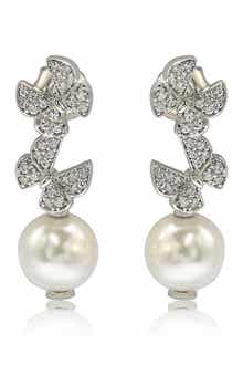 SUZY LEVIAN Pavé Cultured Freshwater Pearl Butterfly Shape Drop Earrings
