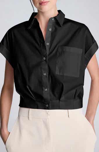 Kenneth Cole Cap Sleeve Crop Button-Up Shirt