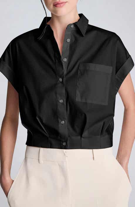Kenneth Cole Cap Sleeve Crop Button-Up Shirt