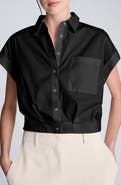 Kenneth Cole Cap Sleeve Crop Button-Up Shirt