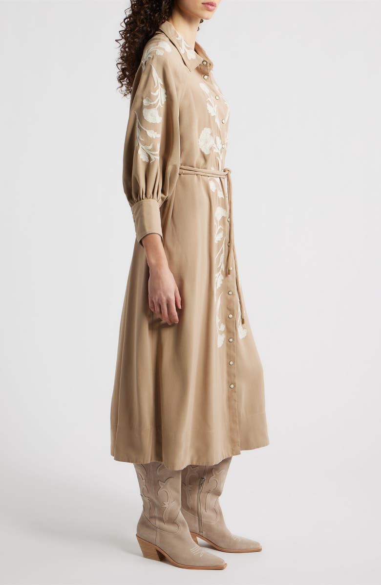 THE GREAT. The Western Herd Midi Shirtdress, Alternate, color, Soft Tan W/ Cream